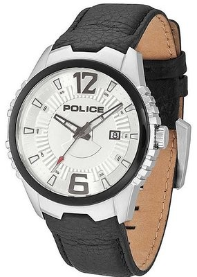 Police Vice Men's Quartz Watch with Silver Dial Analogue Display and Black Leather Strap 13592JSTB/04