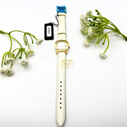 Aigner Varese A45204 Gold Plated Stainless Steel White Genuine Leather Strap