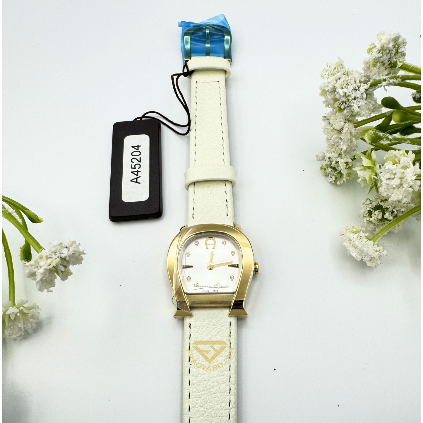 Aigner Varese A45204 Gold Plated Stainless Steel White Genuine Leather Strap