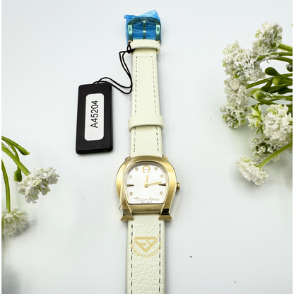 Aigner Varese A45204 Gold Plated Stainless Steel White Genuine Leather Strap