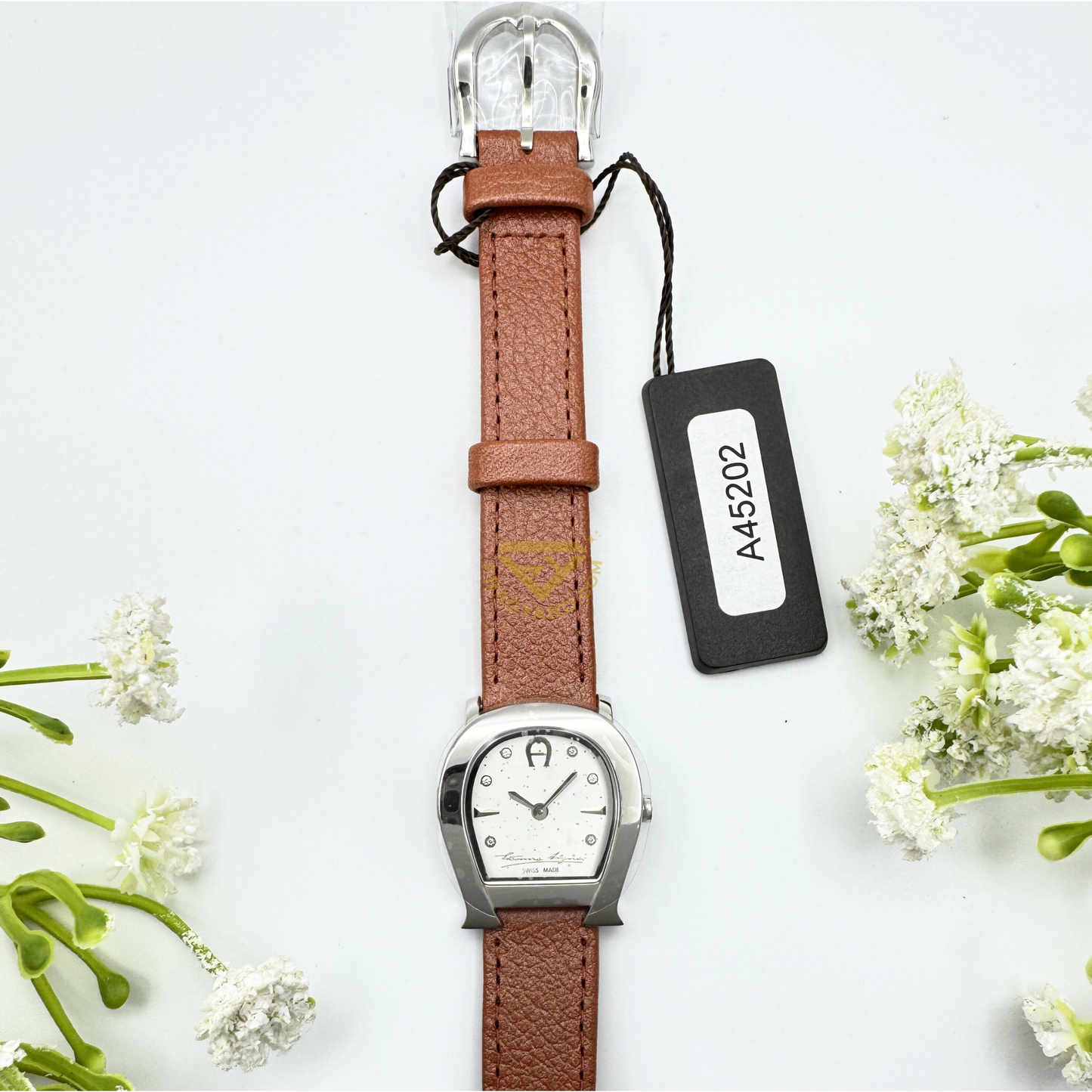 Aigner A45202 New Varese ladies gold plated genuine brown lather strap