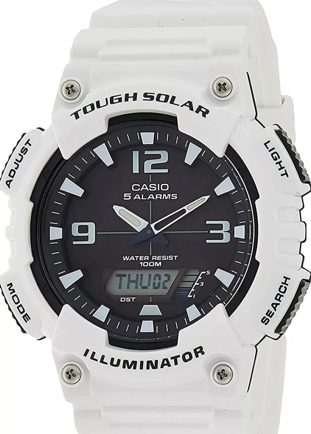 Casio Watch Mens Tough Solar Digital Sports Watch 5 Alarms Glossy White AQ-S810WC-7AVDF