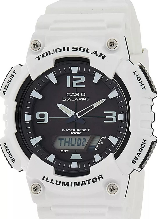 Casio Watch Mens Tough Solar Digital Sports Watch 5 Alarms Glossy White AQ-S810WC-7AVDF