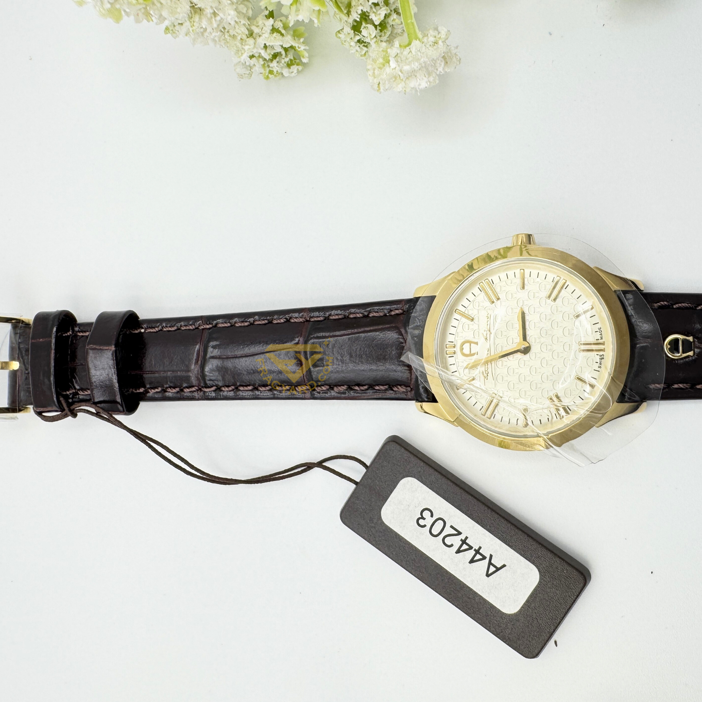Aigner Watch A44200 Treviso Ladies Gold dial Brown leather strap 3ATM water resistance Swiss made all stainless steel