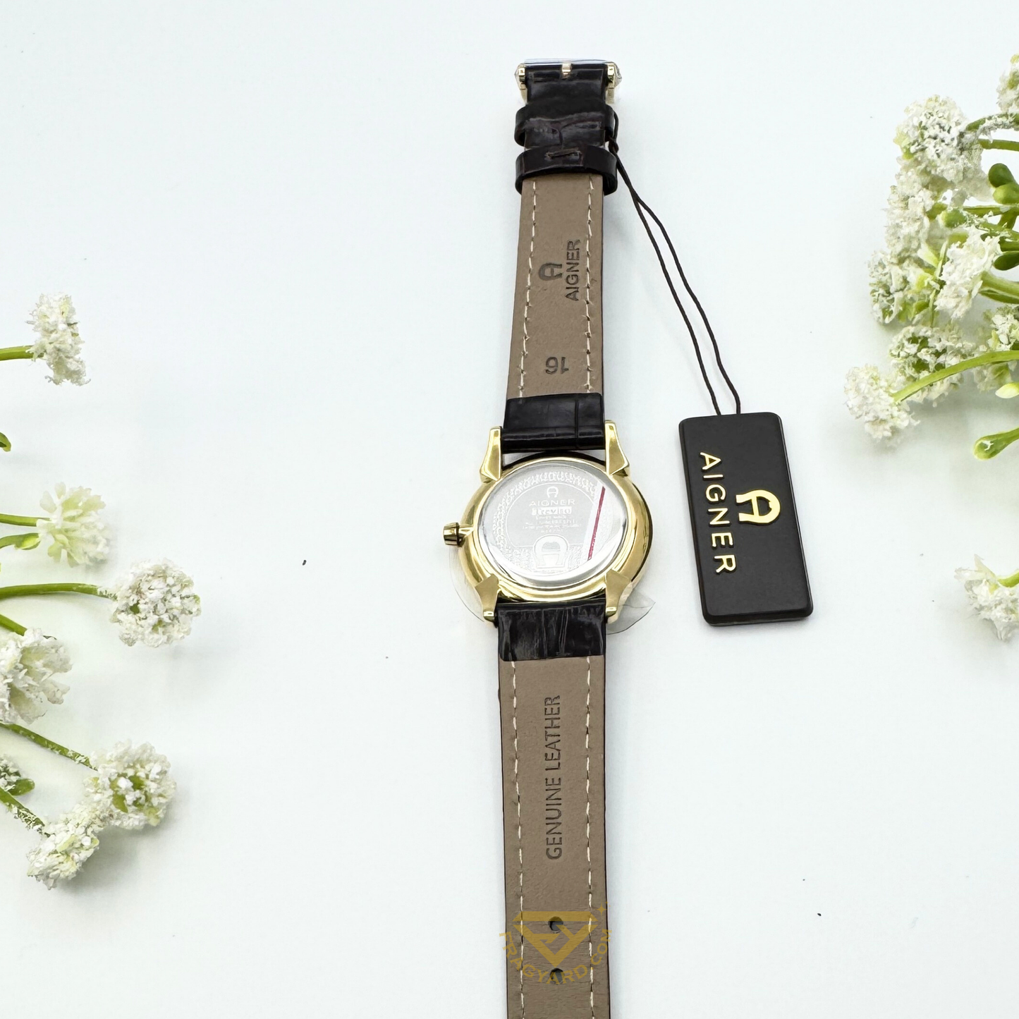 Aigner Watch A44200 Treviso Ladies Gold dial Brown leather strap 3ATM water resistance Swiss made all stainless steel