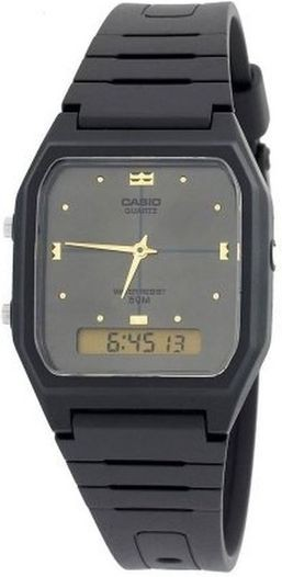 Casio Watch Unisex Black Resin Analog Digital Dual Time Watch AW-48HE-8AVDF