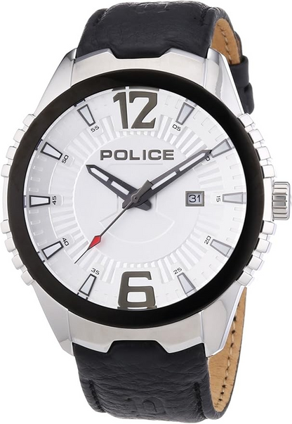 Police Vice Men's Quartz Watch with Silver Dial Analogue Display and Black Leather Strap 13592JSTB/04