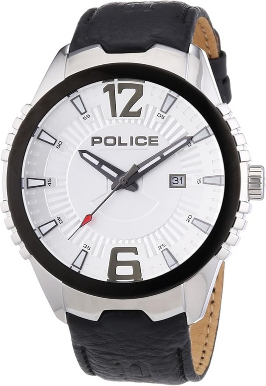 Police Vice Men's Quartz Watch with Silver Dial Analogue Display and Black Leather Strap 13592JSTB/04
