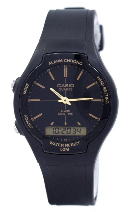 Casio Watch AW-90H-9EVDF Analog Digital Dual Time 50m Water Resistant Black Dial AW-90H-9E