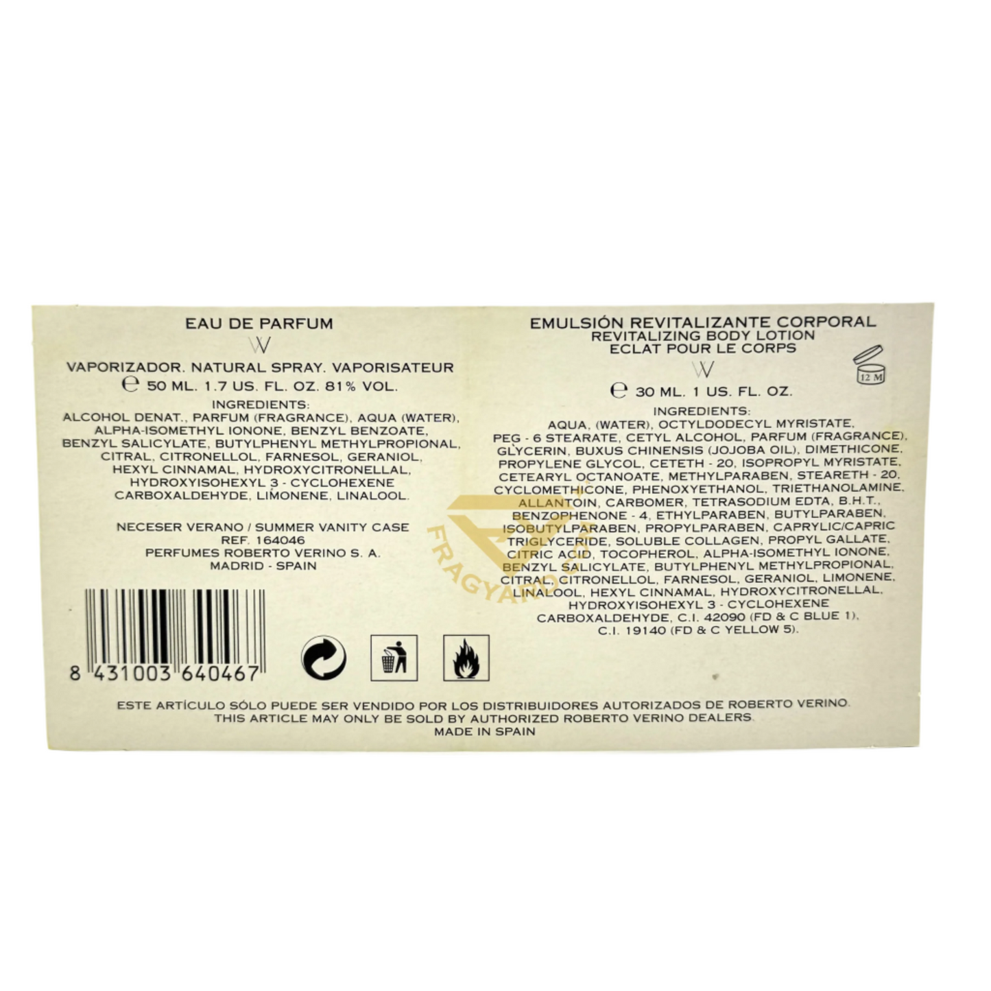 VV ROBERTO VERINO FOR WOMEN GIFT SET EAU DE PARFUM 50ML + 30ML BODY LOTION + SUMMER VANITY CASE