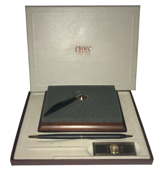 Cross Single Desk set 5607 mahogany finish base with classic black ball point pen original guarantee