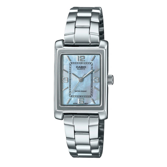 Casio Watch LTP-1238D-2ADF Women Square Stainless Steel Analog Dress Blue Dial Watch 4971850824411