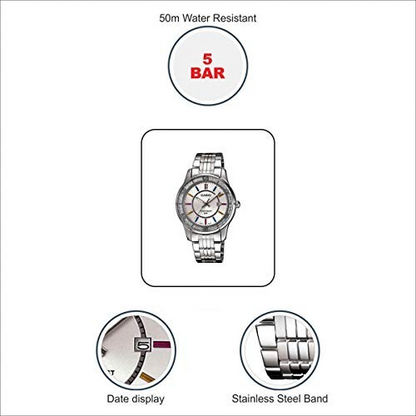 Casio Watch LTP1358D-7A Women's Lamé-Sprinkled Bezel Metal Fashion Silver Dial Watch 4971850921899