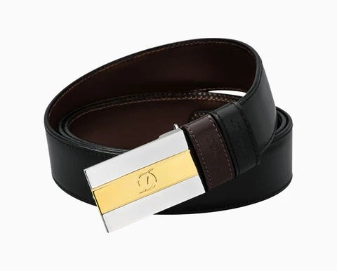 S.T. Dupont 6660120 Ceinture Belt reversible black brown leather belt with two tone buckle Original guarantee  st dupont