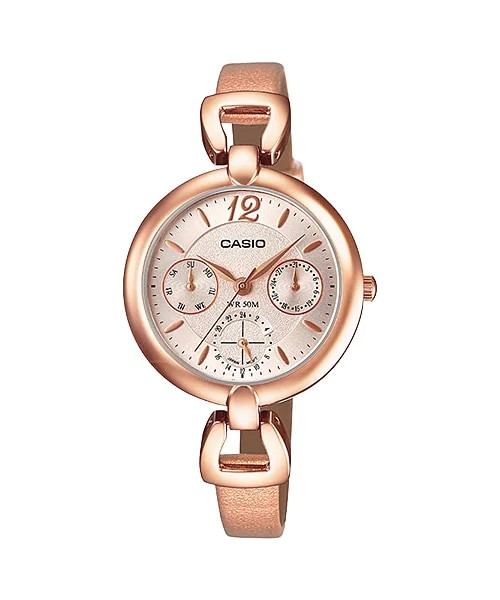 Casio Watch Women Quartz Watch, Analog Display and Leather Strap LTP-E401PL-9A Rose Gold 35 mm