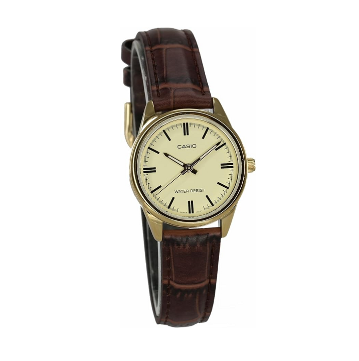 Casio LTP V005GL 9AUDF 28 mm Quartz analog brown leather ladies wrist watch women