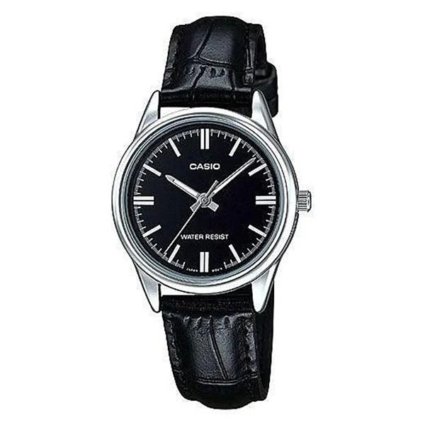Casio Watch LTP-V005L-1AUDF Stanless Steel Caseback Black Leather Strap Women Watch