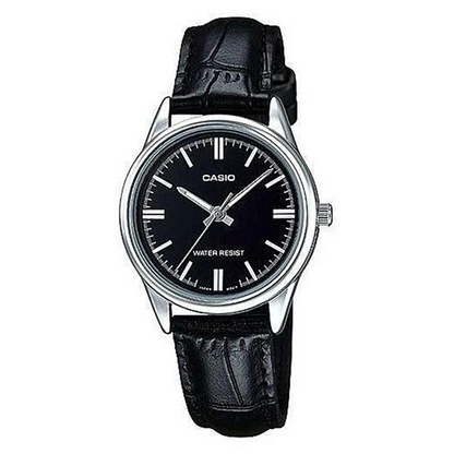 Casio Watch LTP-V005L-1AUDF Stanless Steel Caseback Black Leather Strap Women Watch