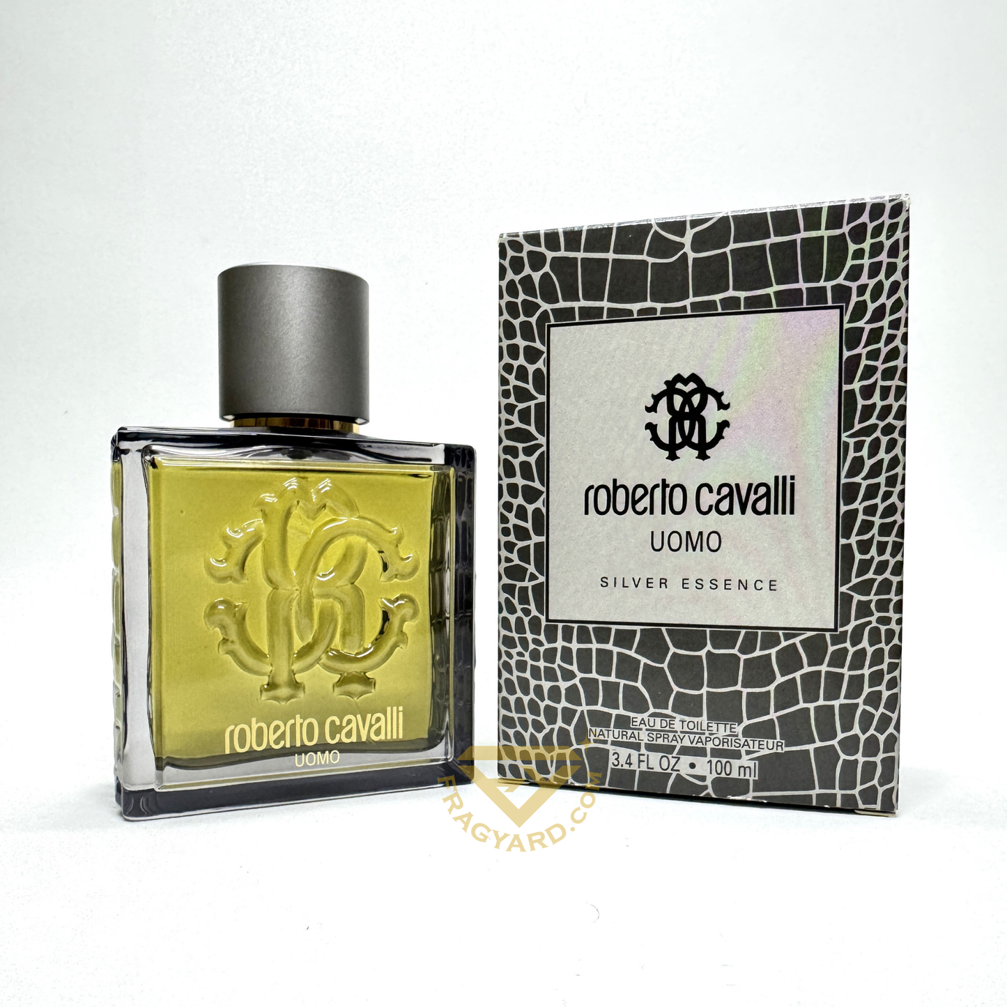 ROBERTO CAVALLI UOMO SILVER ESSENCE EAU DE TOILETTE 3.4OZ /  100 ML TESTER ORIGINAL