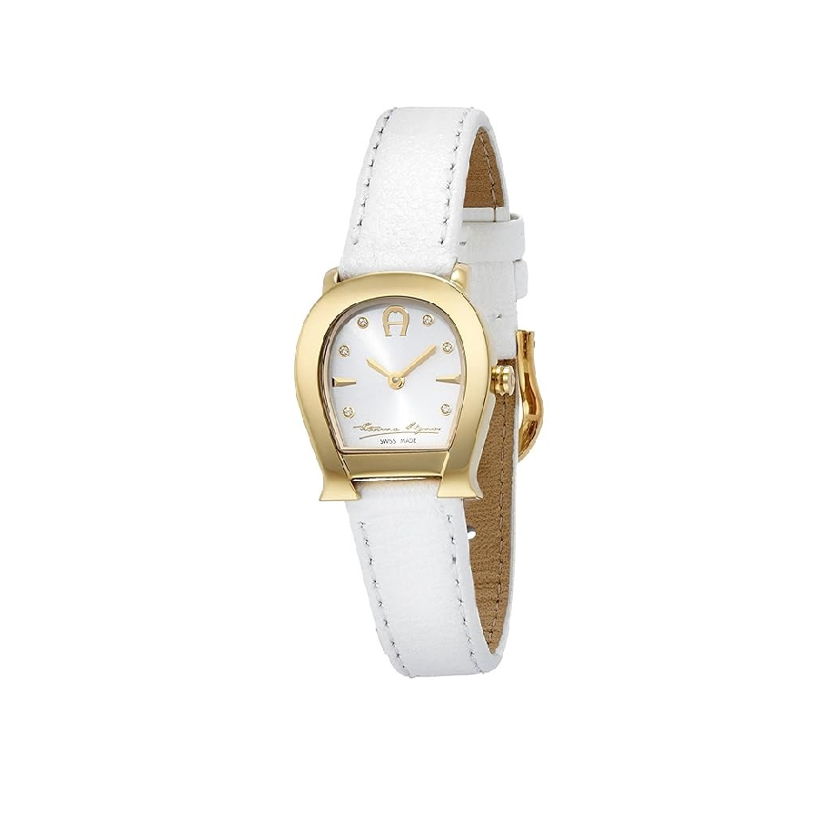Aigner Varese A45204 Gold Plated Stainless Steel White Genuine Leather Strap