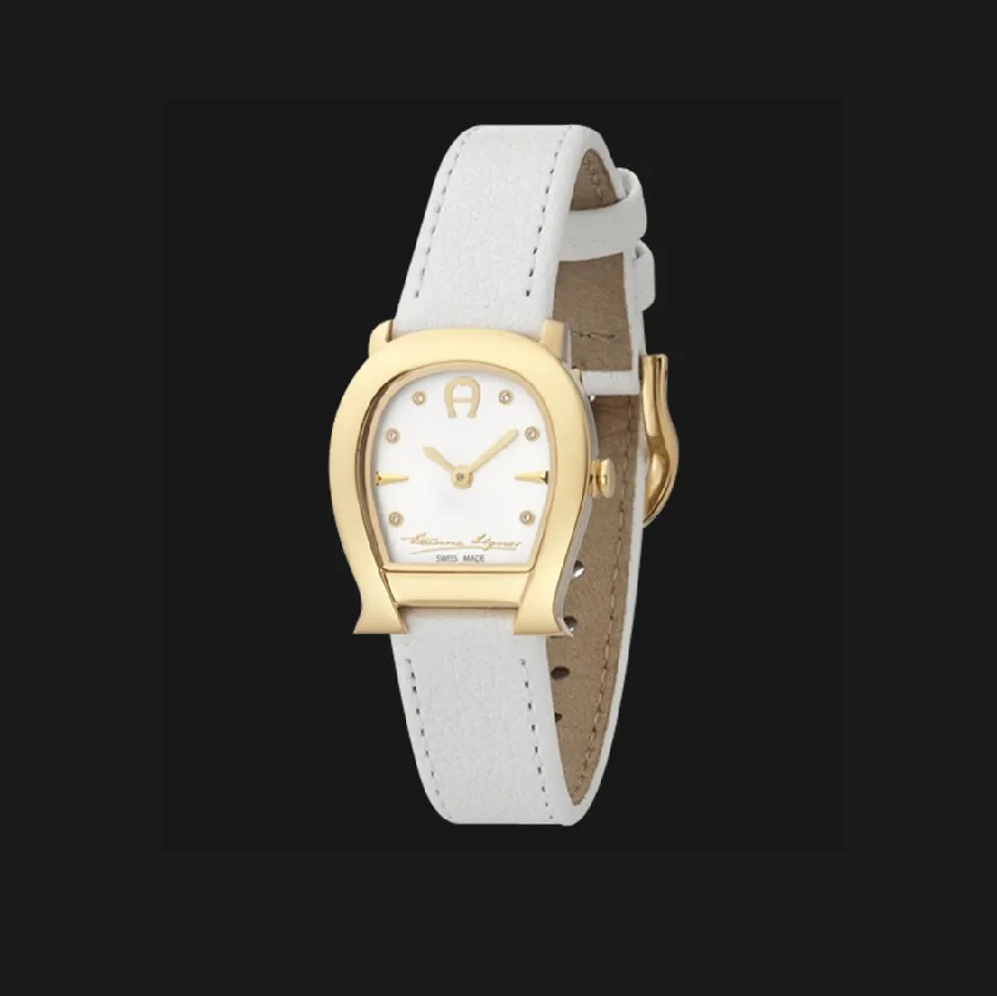 Aigner Varese A45204 Gold Plated Stainless Steel White Genuine Leather Strap