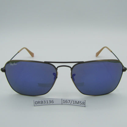 Ray-Ban RB 3136 167/1M 58 caravan Unisex metal frame Original Sunglass made in Italy.