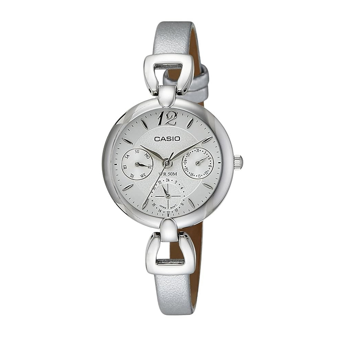 Casio LTP-E401L-7AVDF Women's Watch Analog Silver Dial Silver Leather Band  4971850059868