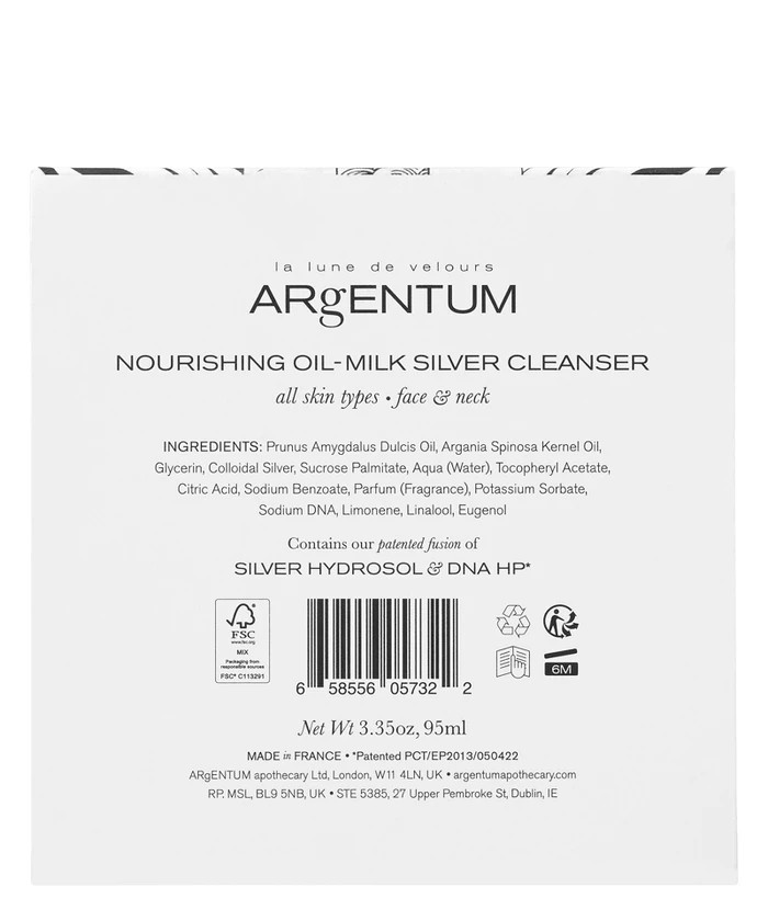 ARGENTUM NOURISHING OIL-MILK SILVER CLEANSER ALL SKIN TYPES FACE AND NECK  95ML