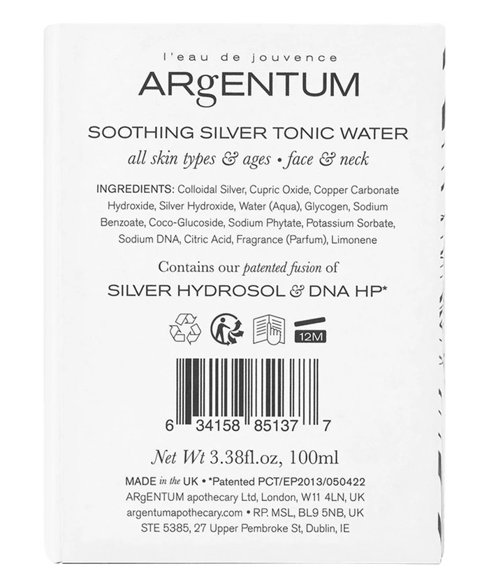 ARGENTUM SOOTHING SILVER TONIC WATER ALL SKIN TYPE AND AGES FACE AND NEXK  100ML